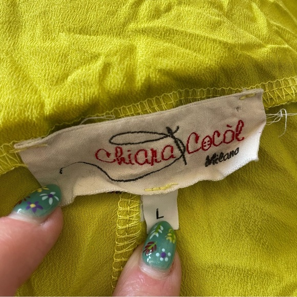 Chiara Cocol Guia Lime Green Lagenlook Cropped Crinkle High Rise Pants EUC Sz L - Picture 8 of 10